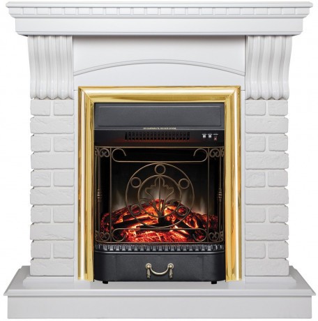 Электрокамин RealFlame Jazz WT белый с очагом Majestic Lux Brass