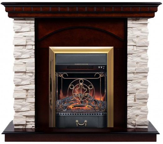 Электрокамин RealFlame Elford AO античный дуб с очагом Majestic Lux Brass