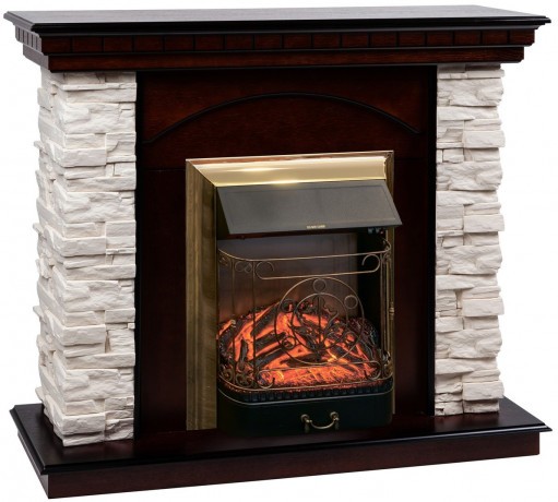 Электрокамин RealFlame Elford AO античный дуб с очагом Majestic Lux Brass
