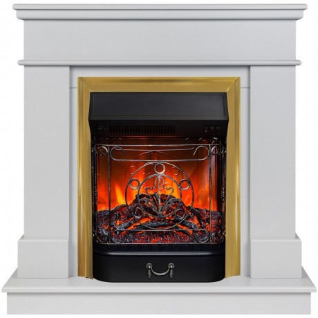 Электрокамин RealFlame Selena STD GR платиновый с очагом Majestic Lux Brass