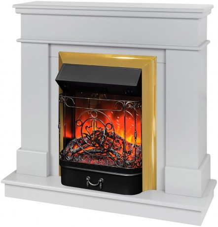 Электрокамин RealFlame Selena STD GR платиновый с очагом Majestic Lux Brass
