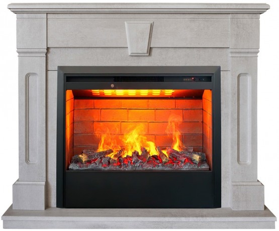 Электрокамин RealFlame Kellie 25,5/26 WT цвет белый камень с очагом 3D Helios 26