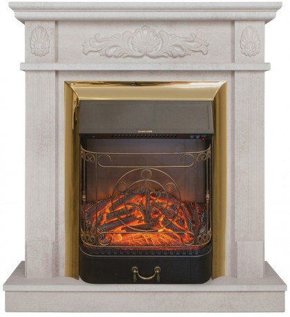 Электрокамин RealFlame Adelaida WT белый камень с очагом Majestic Lux Brass