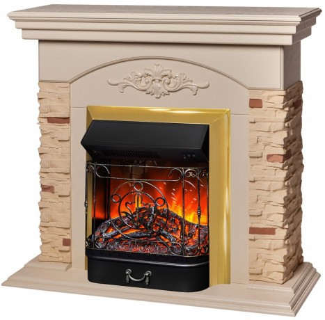 Электрокамин RealFlame Neapolis WT айвори с очагом Majestic Lux Brass